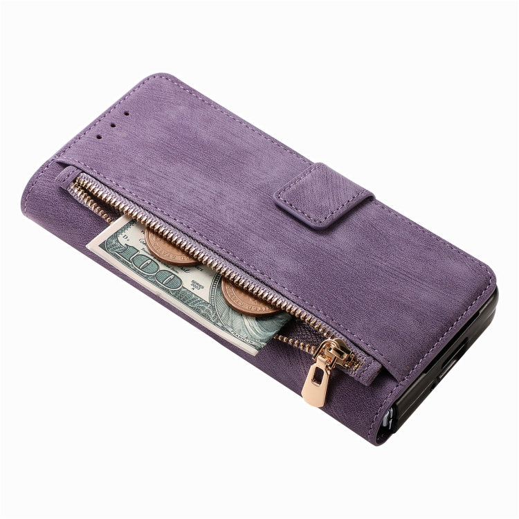 For Samsung Galaxy Z Fold4 Retro MagSafe Magnetic Zipper Wallet Leather Phone Case(Purple) - Galaxy Z Fold4 5G Cases by PMC Jewellery | Online Shopping South Africa | PMC Jewellery