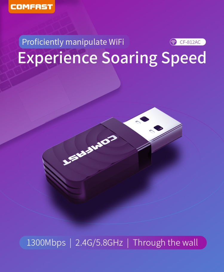 COMFAST CF-812AC 1300 Mbps Dual Band Mini USB WiFi Adapter - USB Network Adapter by COMFAST | Online Shopping South Africa | PMC Jewellery