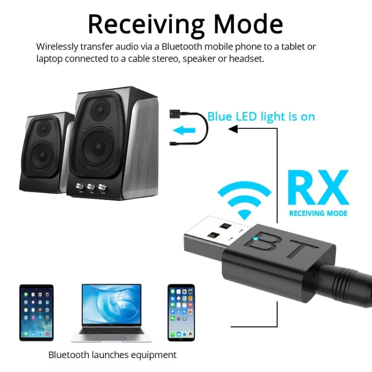 BT005 5.0 USB Bluetooth Receiver Speaker Amplifier AUX Audio I Car Wireless Stereo Bluetooth Stick Adapter - Audio Receiver Transmitter by PMC TechLife | Online Shopping South Africa | PMC TechLife