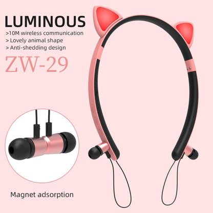 ZW29 Cat Ear Stereo Sound HIFI Fashion Outdoor Portable Sports Wireless  Bluetooth Headset with Mic & LED Light Glowing(Pink) - Neck-mounted Earphone by PMC Jewellery | Online Shopping South Africa | PMC Jewellery