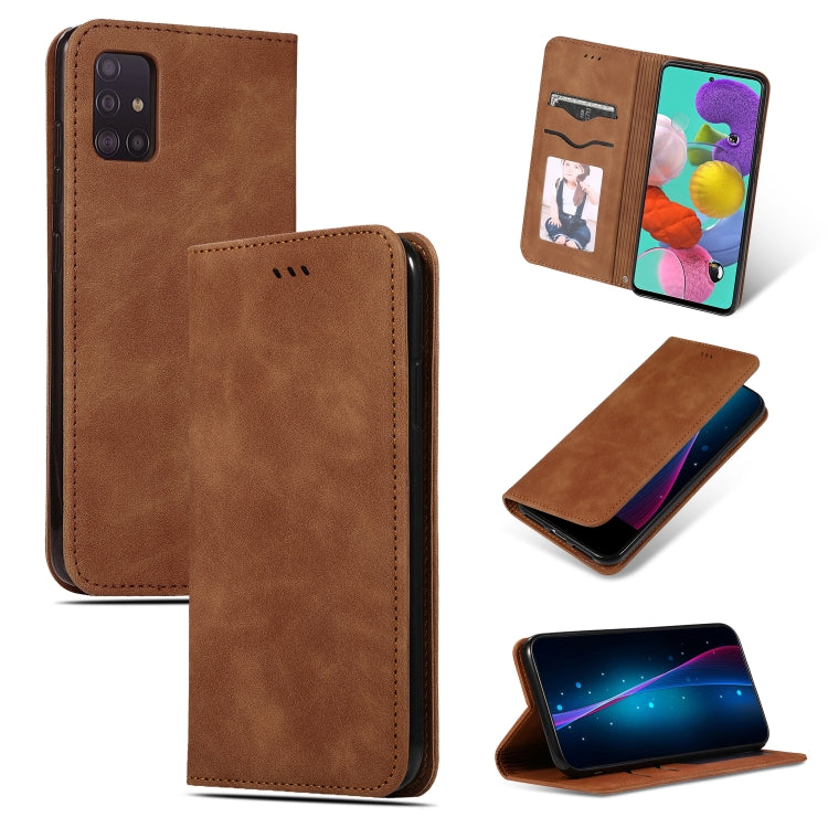 For Galaxy A51 Retro Skin Feel Business Magnetic Horizontal Flip Leather Case(Brown) - free shipping - PMC TechLife - Order now!
