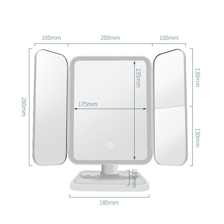 Simple & Stylish LED Three-Fold Square Makeup Mirror, Specification:Charging Model Monochrome Lamp(White) - Mirror by PMC Jewellery | Online Shopping South Africa | PMC Jewellery