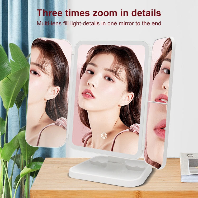 Simple & Stylish LED Three-Fold Square Makeup Mirror, Specification:Charging Model Three-color Light(White) - Mirror by PMC Jewellery | Online Shopping South Africa | PMC Jewellery