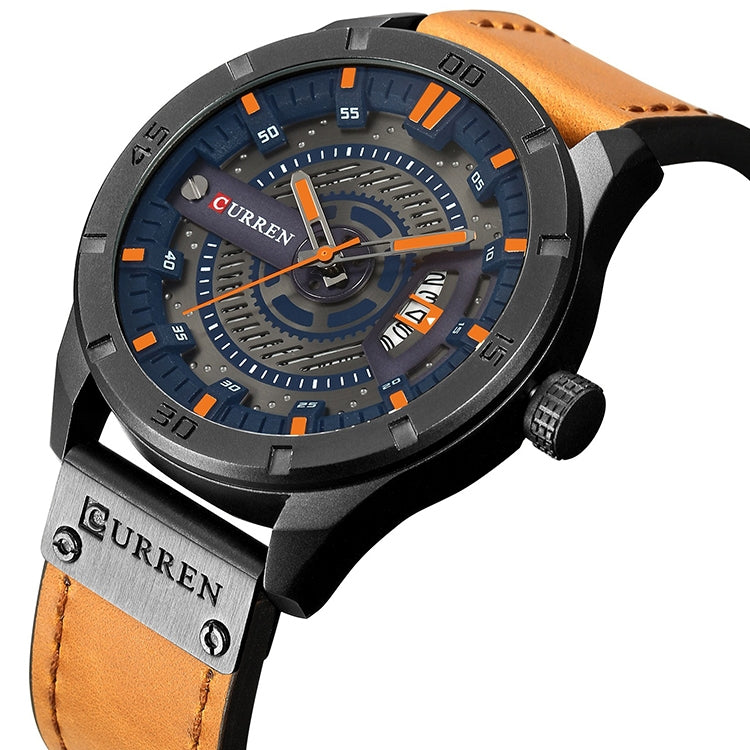 CURREN M8301 Men Military Sports Watch Quartz Date Clock Leather Wristwatch(black case orange) - Leather Strap Watches by CURREN | Online Shopping South Africa | PMC Jewellery | Buy Now Pay Later Mobicred