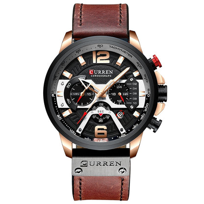 CURREN M8329 Casual Sport Leather Watch for Men(Rose black) - Leather Strap Watches by CURREN | Online Shopping South Africa | PMC Jewellery | Buy Now Pay Later Mobicred