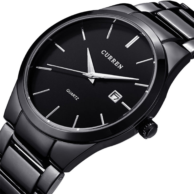 CURREN 8106 Fashion Business Calendar Waterproof Full Steel Quartz Watch(white case black face) - Metal Strap Watches by CURREN | Online Shopping South Africa | PMC Jewellery | Buy Now Pay Later Mobicred