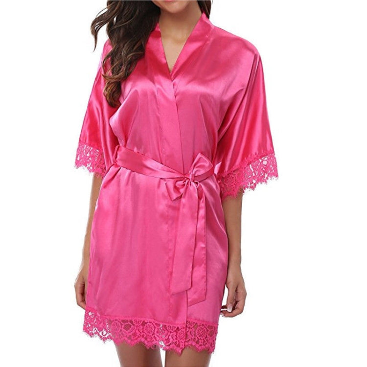 Half Sleeve Robe Women Faux Silk Pajama Sexy Night Dress, Size:XXL(Rose Red) - Pajamas & Bathrobe by PMC Jewellery | Online Shopping South Africa | PMC Jewellery