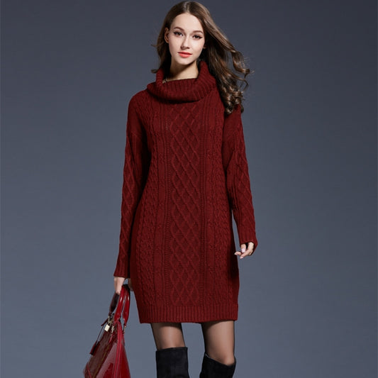 Autumn And Winter Knitwear Dresses Long Turtleneck Sweater For Women, Size: M(Wine Red) - Sweater by PMC Jewellery | Online Shopping South Africa | PMC Jewellery
