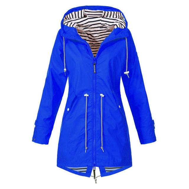 Women Waterproof Rain Jacket Hooded Raincoat, Size:XXL(Blue) - Hoodie by PMC Jewellery | Online Shopping South Africa | PMC Jewellery