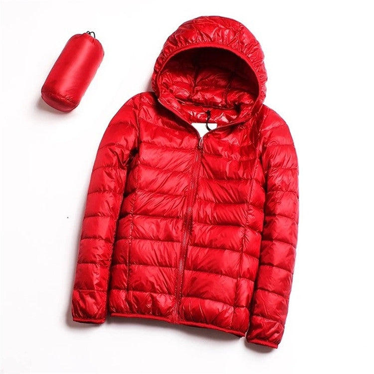 Casual Ultra Light White Duck Down Jacket Women Autumn Winter Warm Coat Hooded Parka, Size:L(Red) - Down Jacket by PMC Jewellery | Online Shopping South Africa | PMC Jewellery