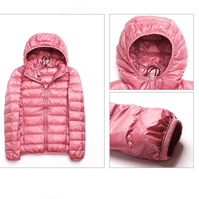 Casual Ultra Light White Duck Down Jacket Women Autumn Winter Warm Coat Hooded Parka, Size:L(Wine Red) - Down Jacket by PMC Jewellery | Online Shopping South Africa | PMC Jewellery