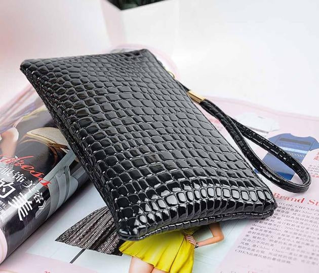 Fashion Long Crocodile Pattern Ladies Clutch Wallet(Black) - free shipping - PMC TechLife - Order now!