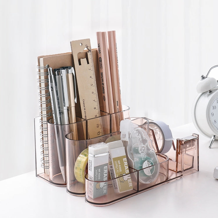 Transparent Acrylic Stationery Storage Box Creative Desk Organizer Plastic Compartment Pen Holder Office Accessories(Brown) - Pen Holder by PMC TechLife | Online Shopping South Africa | PMC TechLife | Buy Now Pay Later Mobicred