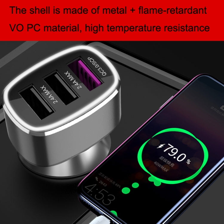 QIAKEY GT680 3 USB Ports Fast Charge Car Charger(Gray) - Car Charger by QIAKEY | Online Shopping South Africa | PMC TechLife | Buy Now Pay Later Mobicred