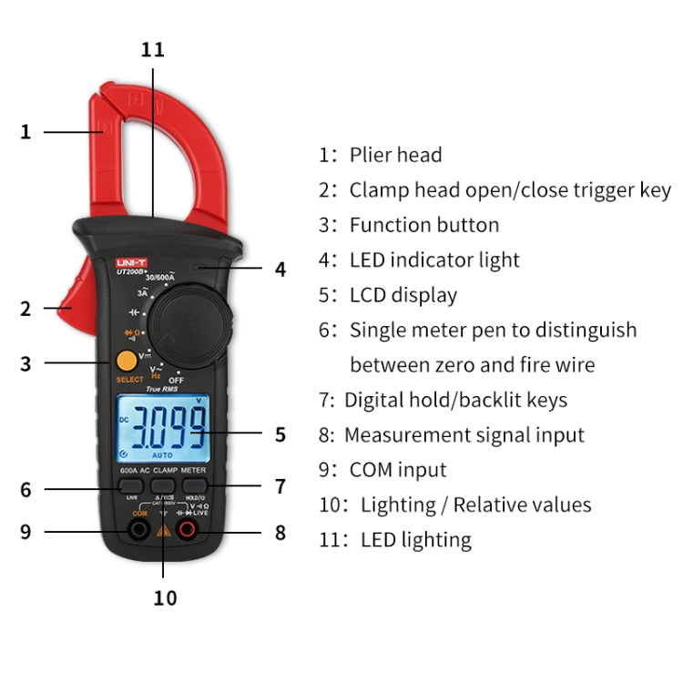 UNI-T  UT200B+ 600A  Digital Clamp Multimeter AC/DC Voltage Detector Frequency Resistance Tester - Digital Multimeter by UNI-T | Online Shopping South Africa | PMC Jewellery | Buy Now Pay Later Mobicred