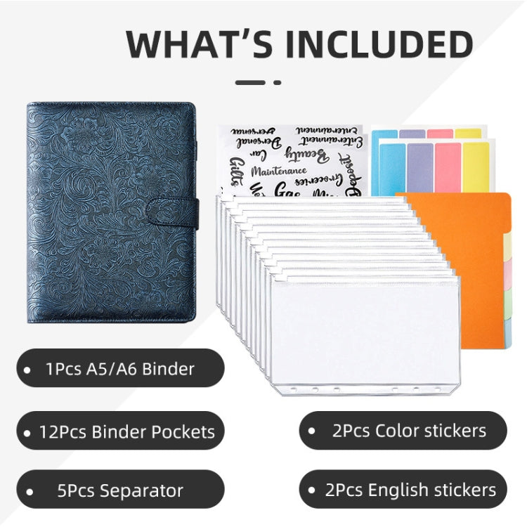 A5 YMX-007 PU Leather Budget Binder Notebook Embossed Model Handbook(Gray) - Notebooks by PMC TechLife | Online Shopping South Africa | PMC TechLife | Buy Now Pay Later Mobicred