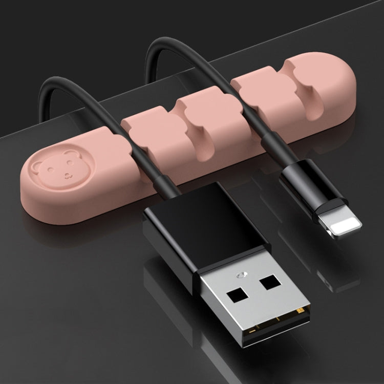5 PCS 4 Holes Bear Silicone Desktop Data Cable Organizing And Fixing Device(Sand Pink) - Cable Organizer by PMC TechLife | Online Shopping South Africa | PMC TechLife
