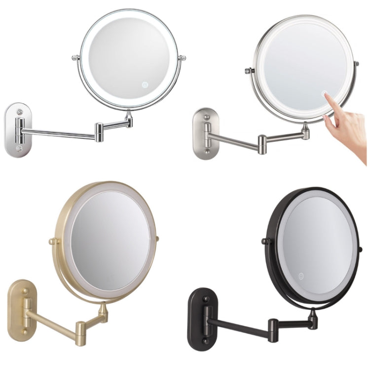 8 Inch Wall-Mounted Double-Sided Makeup Mirror LED Three-Tone Light Bathroom Mirror, Colour:Battery Models Matte Nickel Color(Ten Times Magnification) - Mirror by PMC Jewellery | Online Shopping South Africa | PMC Jewellery