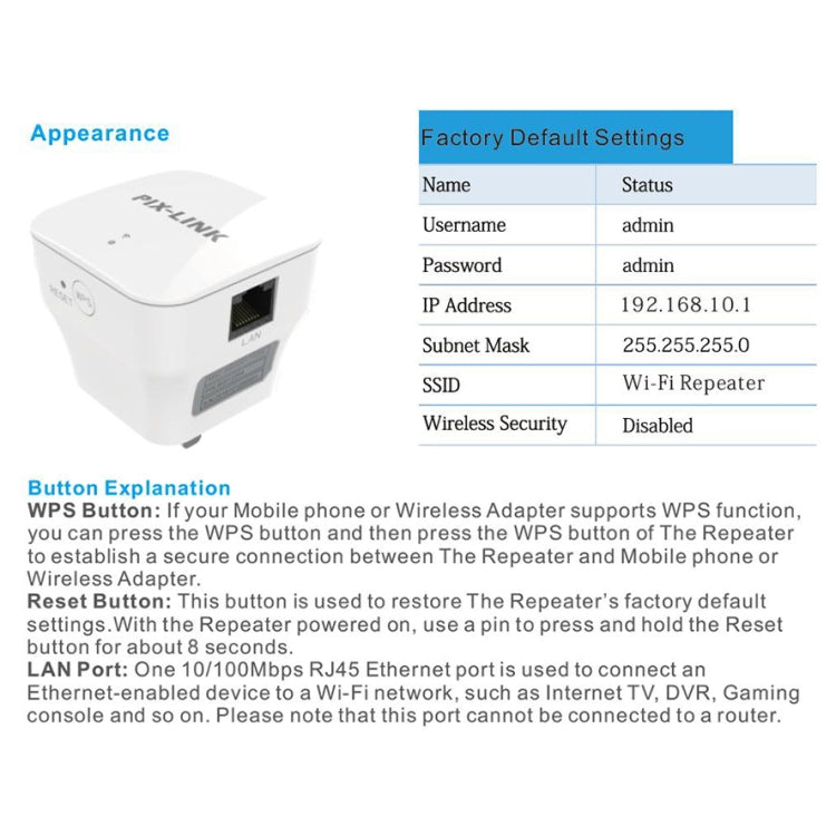 PIXLINK WR12 300Mbps WIFI Signal Amplification Enhanced Repeater, Plug Type:US Plug - free shipping - PMC TechLife - Order now!