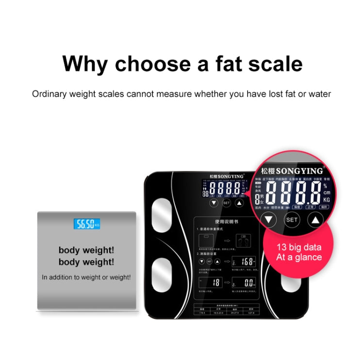 LCD Display Body Electronic Smart Weighing Scales Bathroom Scale Digital Human Weight Scales(Black) - free shipping - PMC TechLife - Order now!