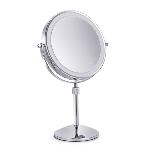 Desktop Double-SidedRound LED Luminous Makeup Mirror Liftable Magnifying Mirror, Specification:Plane + 5 Times Magnification(8-inch Rechargeable) - Mirror by PMC Jewellery | Online Shopping South Africa | PMC Jewellery