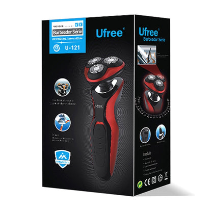 Ufree Face Care Men Beard Trimmer Machine Rechargeable Electric Shaver 4D Triple Floating Blade Heads Shaving Razors EU Plug(Red) - Electric Shavers by Ufree | Online Shopping South Africa | PMC Jewellery