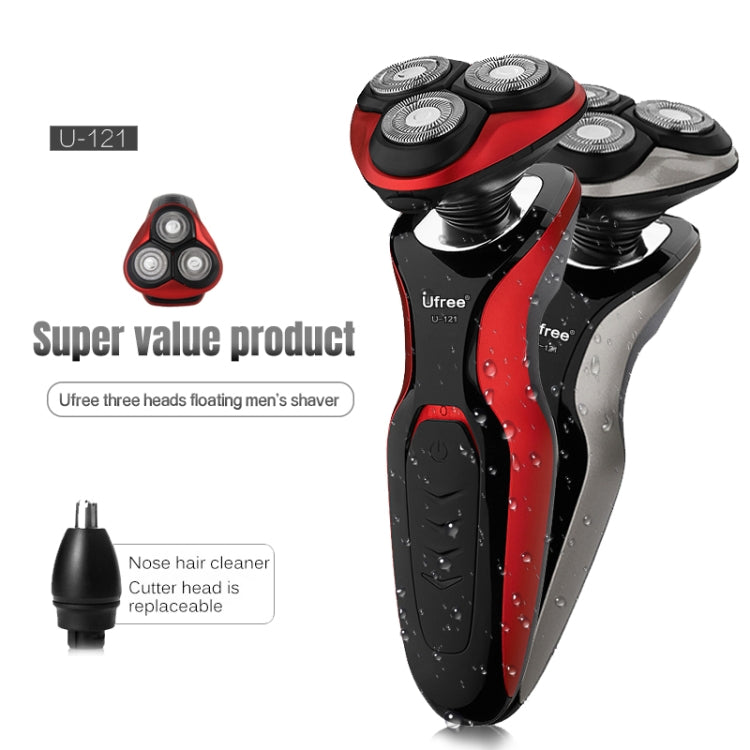 Ufree Face Care Men Beard Trimmer Machine Rechargeable Electric Shaver 4D Triple Floating Blade Heads Shaving Razors EU Plug(Red) - Electric Shavers by Ufree | Online Shopping South Africa | PMC Jewellery
