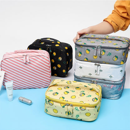 Large Capacity Portable Lady Waterproof Padded Travel Cosmetic Bag Beautician Storage Bags Women Makeup Bag(Style A Black Lemon) - Storage Boxes by PMC Jewellery | Online Shopping South Africa | PMC Jewellery