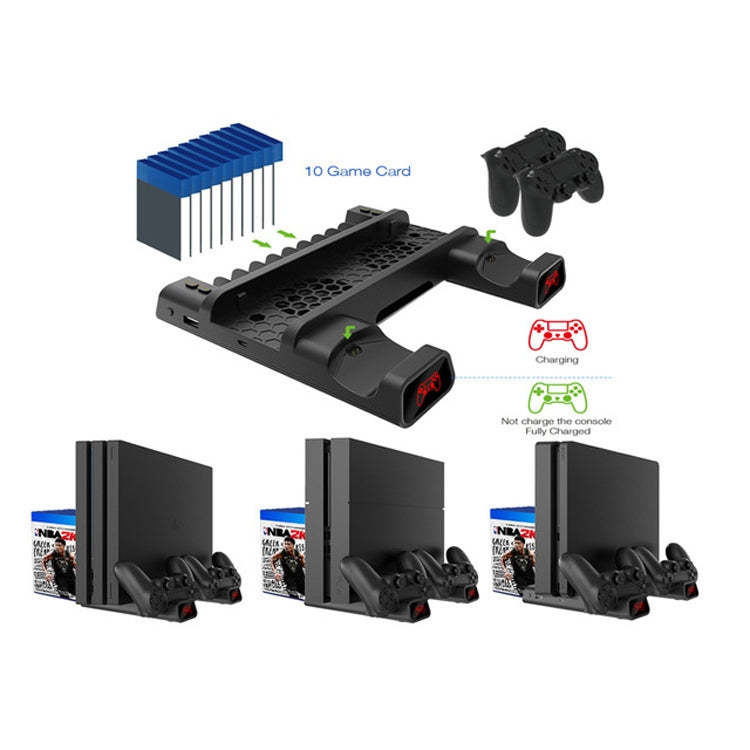 DOBE For PS4 / SLIM / PRO Multi-function Cooling Base Cooling Fan + Disc Rack + Dual Charge with LED Lights - Charger & Power by DOBE | Online Shopping South Africa | PMC Jewellery | Buy Now Pay Later Mobicred