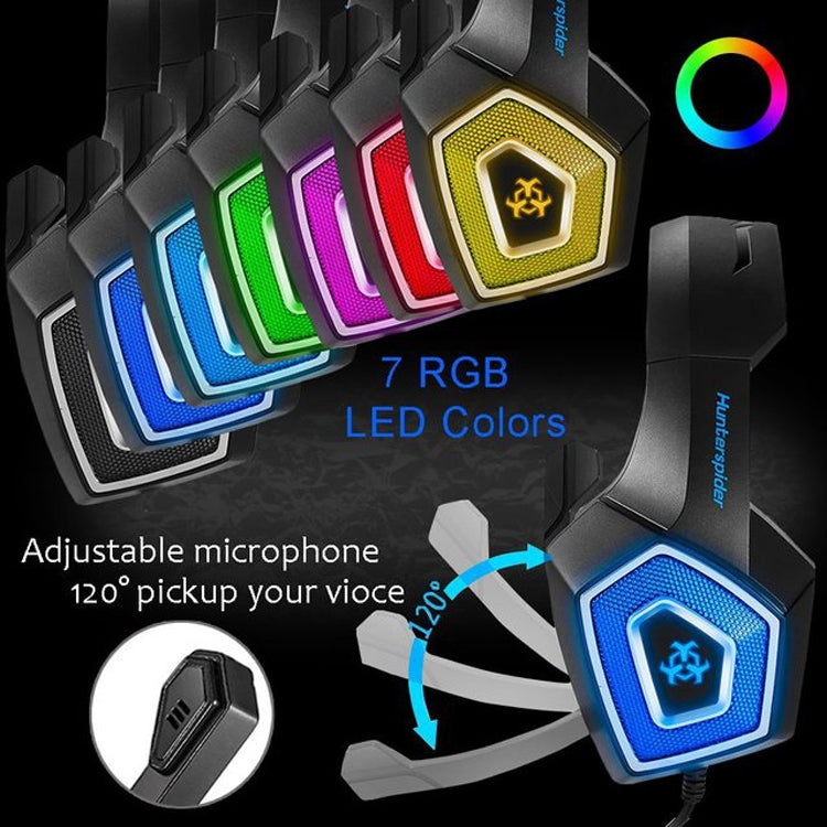 V1 3.5mm RGB Colorful Luminous Wire Control Gaming Headset, Cable Length: 2.2m(Black Blue) - Headset & Headphone by PMC TechLife | Online Shopping South Africa | PMC TechLife