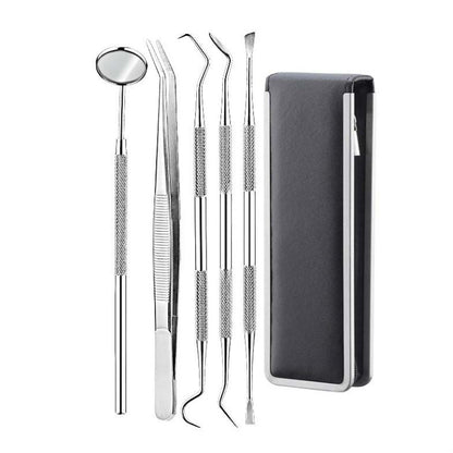 5 in 1 Steel Side Leather Case Stainless Steel Dental Tools Dental Care Tartar Tool Dentist Tool Set - Dental Tools by PMC Jewellery | Online Shopping South Africa | PMC Jewellery