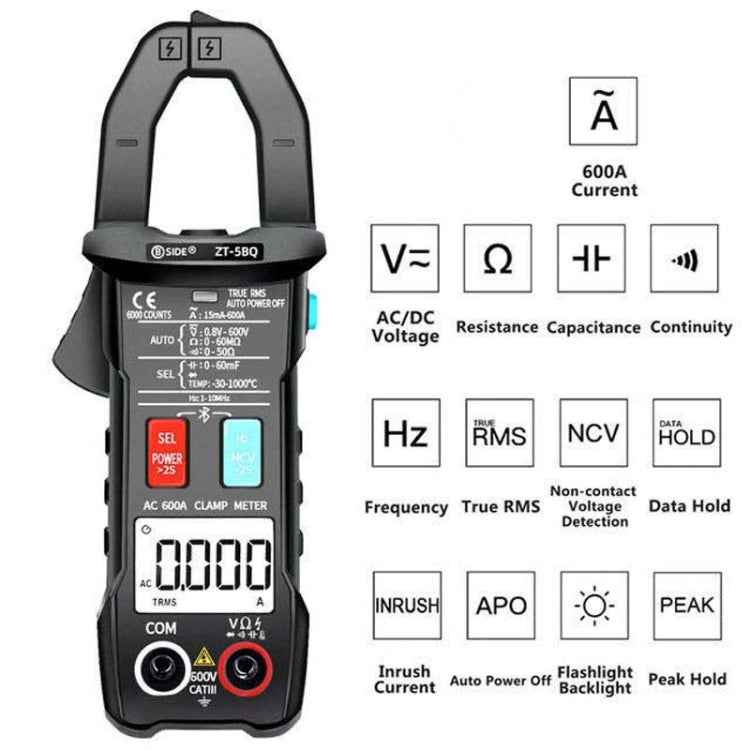 BSIDE  Bluetooth 5.0 6000 Words High Precision Smart AC Clamp Meter, Specification: ZT-5BQ - Digital Multimeter by BSIDE | Online Shopping South Africa | PMC Jewellery