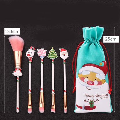 Christmas Makeup Brush Gift Elk Beginner Set Beauty Tool Set, Specification:Five Long Style-Single Side - Makeup Brushes by PMC Jewellery | Online Shopping South Africa | PMC Jewellery