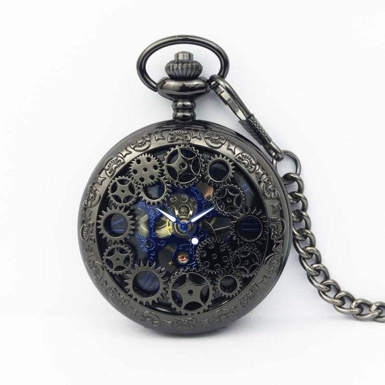 Classical Mechanical Pocket Watch Large Retro Gear Embossed Hollow Pocket Watch(Black) - Necklace Watch Watches by PMC Jewellery | Online Shopping South Africa | PMC Jewellery | Buy Now Pay Later Mobicred