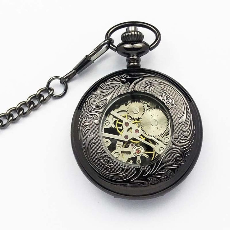 Classical Mechanical Pocket Watch Large Retro Gear Embossed Hollow Pocket Watch(Black) - Necklace Watch Watches by PMC Jewellery | Online Shopping South Africa | PMC Jewellery | Buy Now Pay Later Mobicred