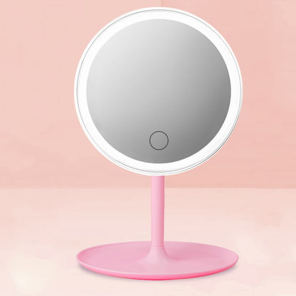 Make-Up Mirror With LED Light Fill Light Dormitory Desktop Dressing Small Mirror Girl Folding And Portable Mirror, Colour: Pink Rechargeable Three-color Light - Mirror by PMC Jewellery | Online Shopping South Africa | PMC Jewellery