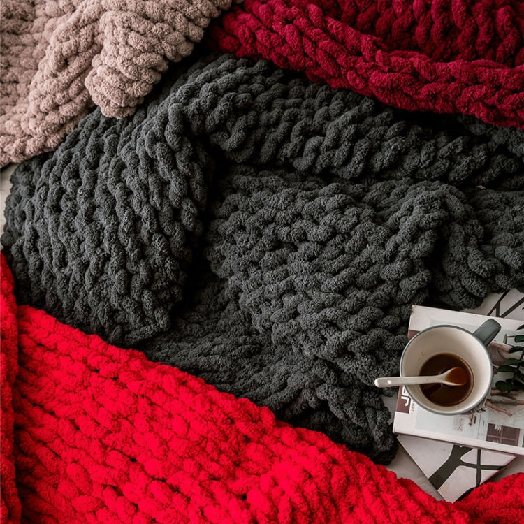 Handmade Thick Wool Knitted Blanket Sofa Chenille Stick Knitted Blanket, Size: 80 x 100 CM(Custard) - Bedding by PMC TechLife | Online Shopping South Africa | PMC TechLife