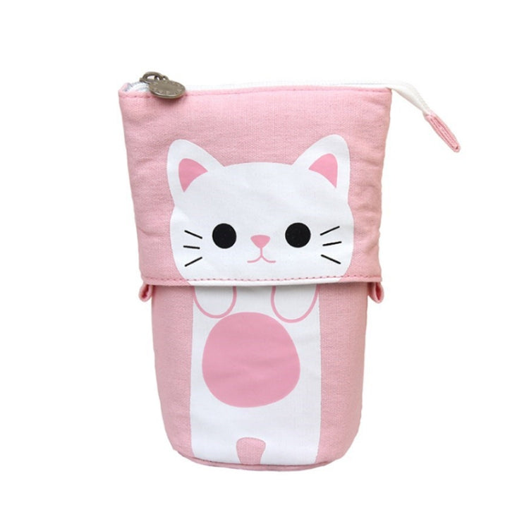Corduroy Retractable Drop-Down Pencil Case Student Stationery Storage Bag(White Cat) - Pen Holder by PMC TechLife | Online Shopping South Africa | PMC TechLife