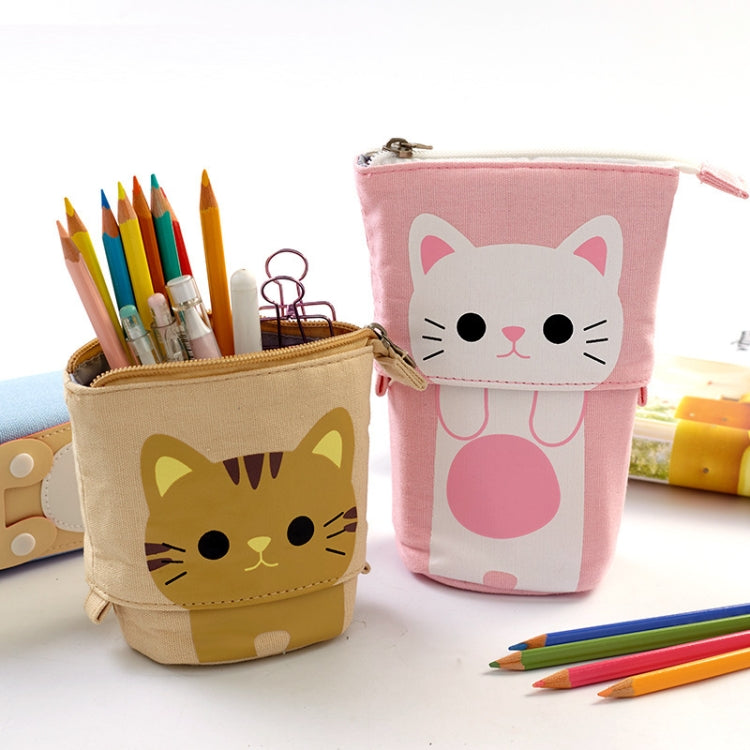 Corduroy Retractable Drop-Down Pencil Case Student Stationery Storage Bag(Gray Cat) - Pen Holder by PMC TechLife | Online Shopping South Africa | PMC TechLife