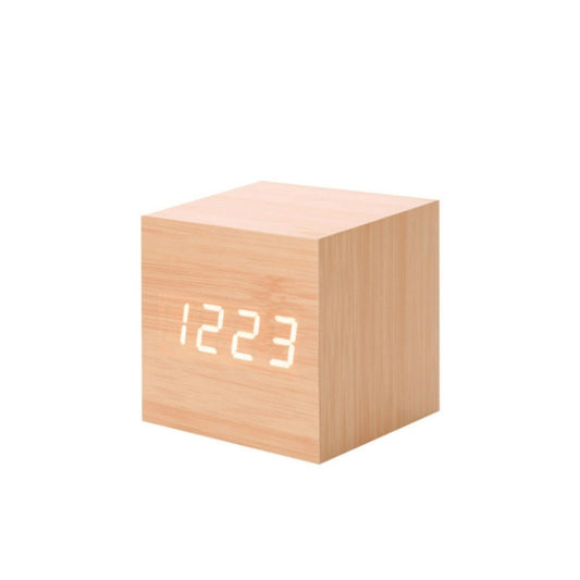 Multicolor Sounds Control Wooden Clock Modern Digital LED Desk Alarm Clock Thermometer Timer Wooden White - Alarm Clocks by PMC Jewellery | Online Shopping South Africa | PMC Jewellery