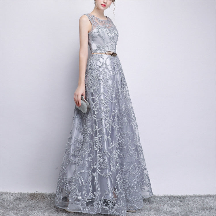 Banquet Lace Sleeveless  Long Party Formal Gown, Size:XXL(Grey) - Evening Dress by PMC Jewellery | Online Shopping South Africa | PMC Jewellery