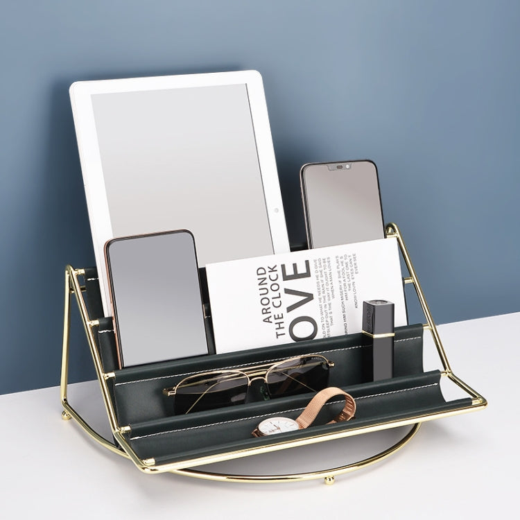 Desktop Racks Multi-Layer Wrought Iron Leather Storage Tray Keys Sundries Tablet Computers Watches Organize Creative Ornaments, Colour: Dark Green Small - free shipping - PMC TechLife - Order now!