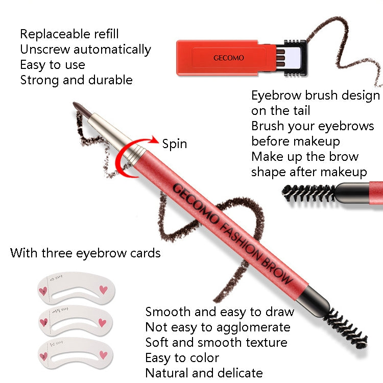 GECOMO 2 Set Automatic Rotation Double-Headed Eyebrow Pencil With Eyebrow Card And Replacement Refills Waterproof And Non-Smudged(4 Light Gray) - Eyes by PMC Jewellery | Online Shopping South Africa | PMC Jewellery