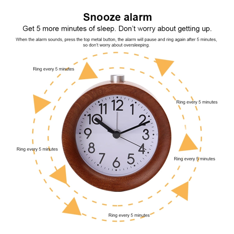 Solid Wood Silent Snooze Alarm Clock with Pointer(Round Dark) - free shipping - PMC TechLife - Order now!