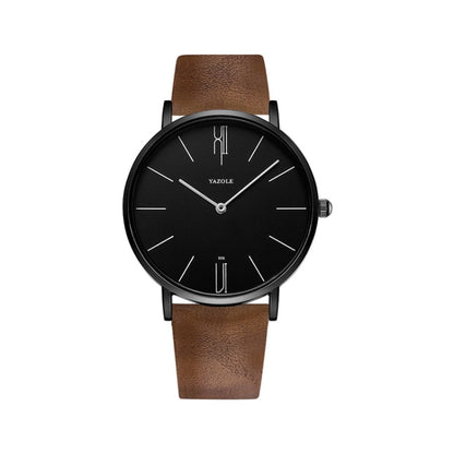 YAZOLE 506 Simple Large Scale Dial Men Business Quartz Watch(Black Shell Black Tray Brown Belt) - Leather Strap Watches by YAZOLE | Online Shopping South Africa | PMC Jewellery | Buy Now Pay Later Mobicred