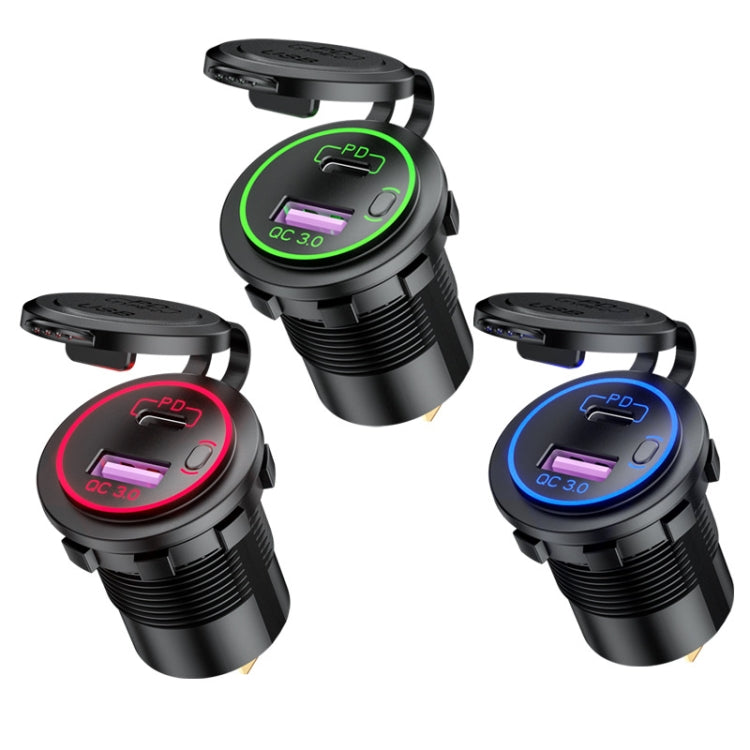 Car Motorcycle Ship Modified USB Charger Waterproof PD + QC3.0 Fast Charge, Model: Green Light With 60cm Line - DIY Modified Charger by PMC TechLife | Online Shopping South Africa | PMC TechLife