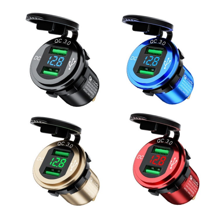 Car Motorcycle Modified USB Charger QC3.0 Metal Waterproof Fast Charge(Black Shell Blue Light) - DIY Modified Charger by PMC TechLife | Online Shopping South Africa | PMC TechLife
