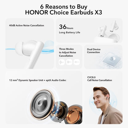 Honor Earbuds X3 Active Noise Reduction Bluetooth Earphones In-Ear Waterproof Wireless Earphones(Silver) - Bluetooth Earphone by Huawei | Online Shopping South Africa | PMC Jewellery