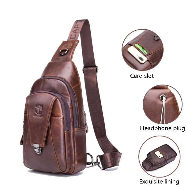 BULL CAPTAIN 110 Men Leather Shoulder Bag Cowhide Leather Multi-Function Chest Bag(Black) - Single-shoulder Bags by BULL CAPTAIN | Online Shopping South Africa | PMC TechLife | Buy Now Pay Later Mobicred