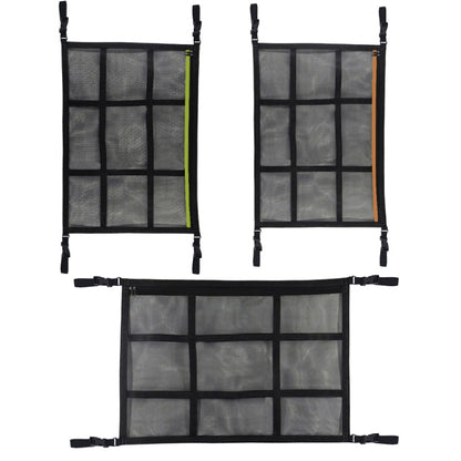 Adjustable Hanging Car Inside Roof Luggage Clothing Storage Net Bag Car Storage Network Pocket, Size: 90x65cm(Double Zipper+Webbing (Black+Orange bag)) - Stowing Tidying by PMC Jewellery | Online Shopping South Africa | PMC Jewellery